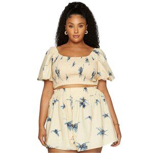 Fashion to Figure Amelia Floral Print Linen Blend Crop Top and Shorts Set 1X 2X